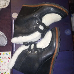 Fabianelli genuine leather wedge boot with fur Womens Size 8